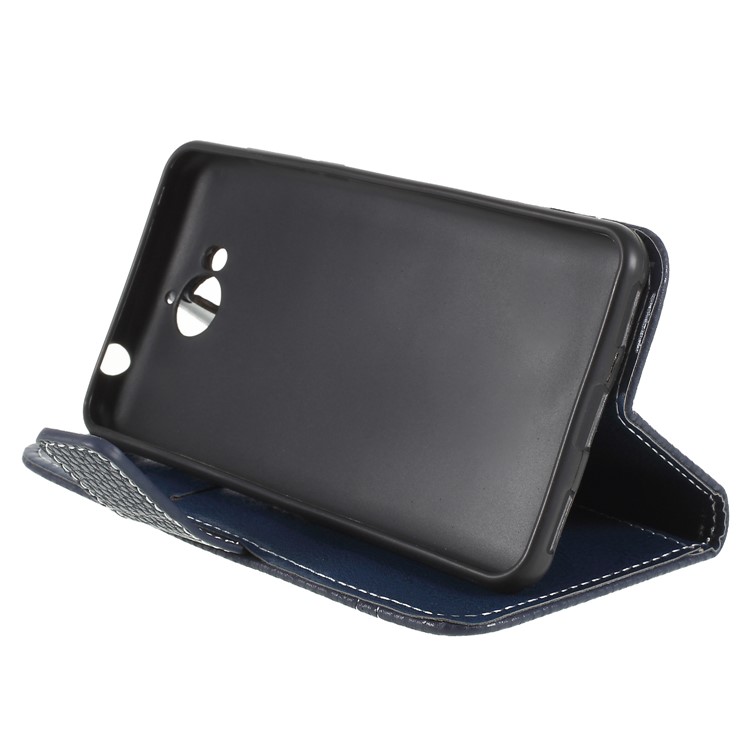 Litchi Texture Wallet Stand Leather Protective Shell Case for Huawei Y5 (2017) / Y6 (2017) - Dark Blue-4