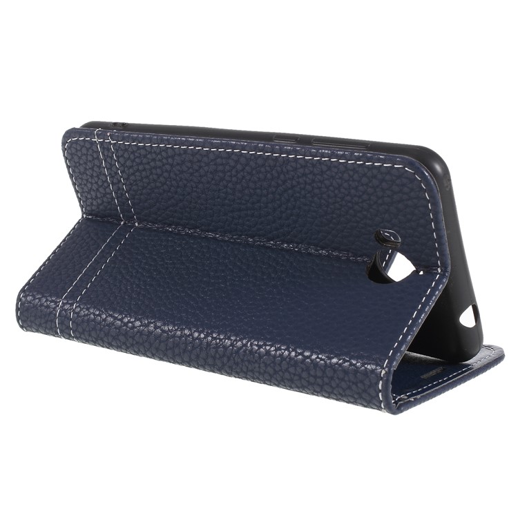 Litchi Texture Wallet Stand Leather Protective Shell Case for Huawei Y5 (2017) / Y6 (2017) - Dark Blue-5