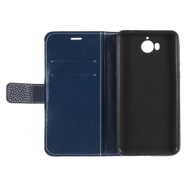Litchi Texture Wallet Stand Leather Protective Shell Case for Huawei Y5 (2017) / Y6 (2017) - Dark Blue-6