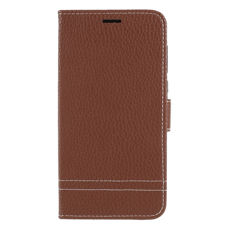 Litchi Texture Wallet Stand Leather Mobile Cover for Huawei Y5 (2017) / Y6 (2017) - Brown-1