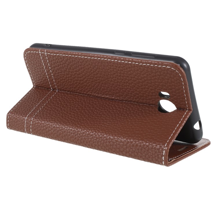 Litchi Texture Wallet Stand Leather Mobile Cover for Huawei Y5 (2017) / Y6 (2017) - Brown-5