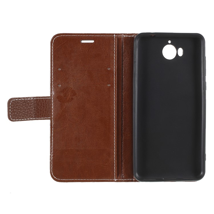 Litchi Texture Wallet Stand Leather Mobile Cover for Huawei Y5 (2017) / Y6 (2017) - Brown-6