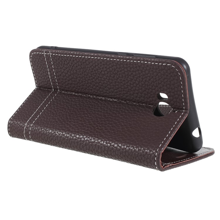 For Huawei Y5 (2017) / Y6 (2017) Litchi Grain Wallet Stand Leather Protective Phone Case - Coffee-5