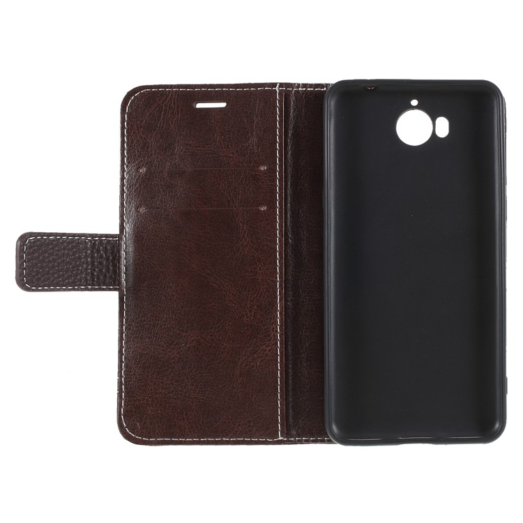 For Huawei Y5 (2017) / Y6 (2017) Litchi Grain Wallet Stand Leather Protective Phone Case - Coffee-6
