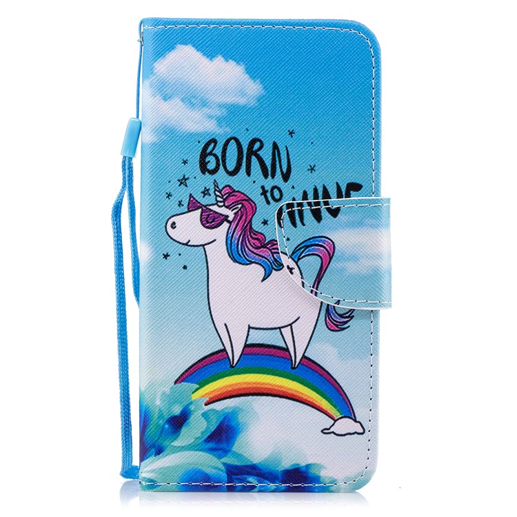Pattern Printing PU Leather Magnetic Wallet Stand Protective Phone Cover for Huawei Honor 9 Lite/9 Youth Edition - Unicorn on Rainbow-1