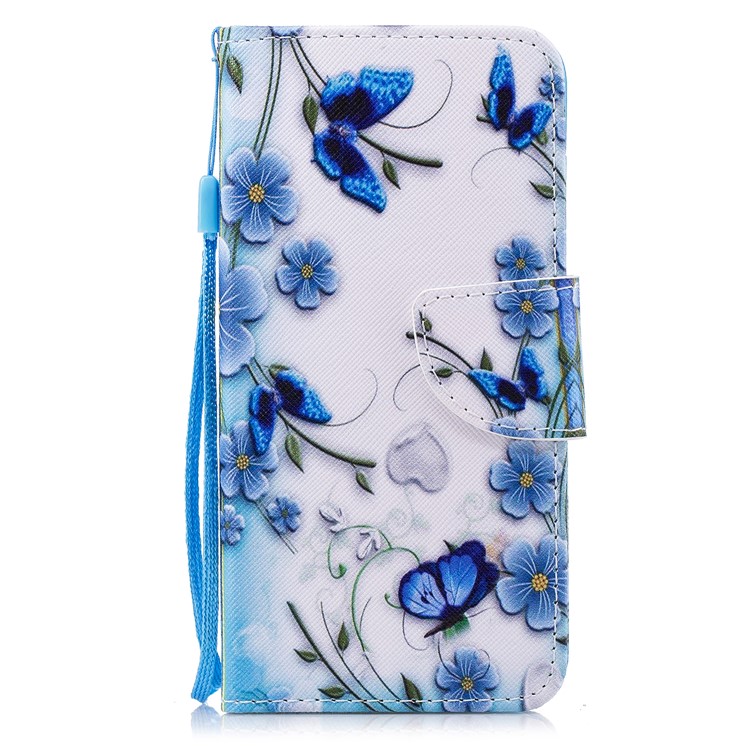 Pattern Printing PU Leather Magnetic Wallet Stand Protective Phone Casing for Huawei Honor 9 Lite/9 Youth Edition - Blue Flower-1