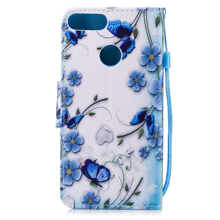 Pattern Printing PU Leather Magnetic Wallet Stand Protective Phone Casing for Huawei Honor 9 Lite/9 Youth Edition - Blue Flower-2