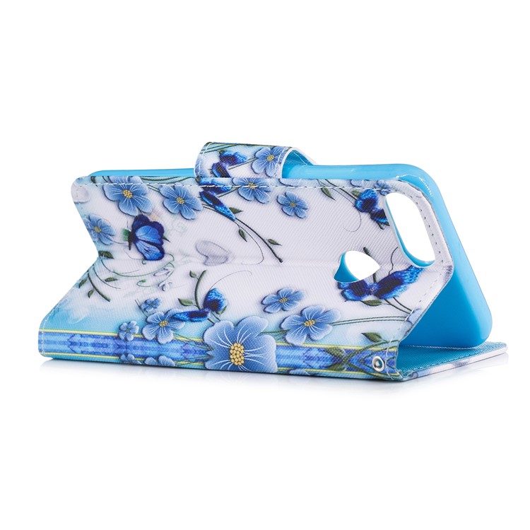 Pattern Printing PU Leather Magnetic Wallet Stand Protective Phone Casing for Huawei Honor 9 Lite/9 Youth Edition - Blue Flower-3