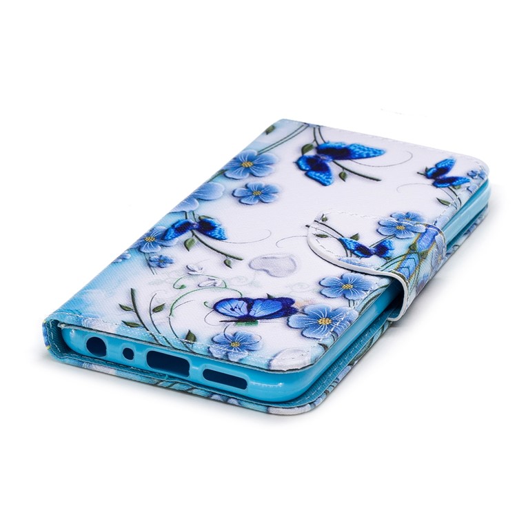 Pattern Printing PU Leather Magnetic Wallet Stand Protective Phone Casing for Huawei Honor 9 Lite/9 Youth Edition - Blue Flower-4