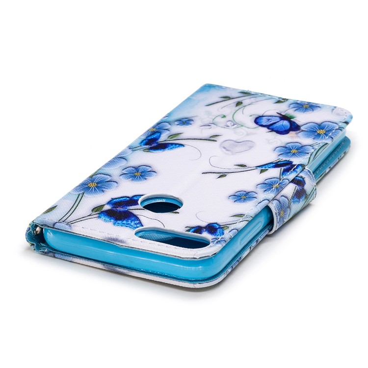 Pattern Printing PU Leather Magnetic Wallet Stand Protective Phone Casing for Huawei Honor 9 Lite/9 Youth Edition - Blue Flower-5