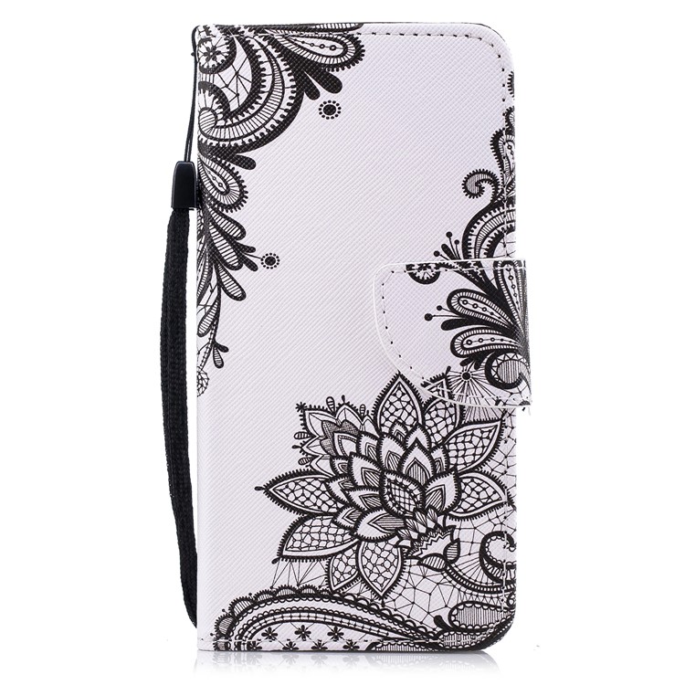 Pattern Printing PU Leather Magnetic Wallet Stand Protective Mobile Phone Cover for Huawei Honor 9 Lite/9 Youth Edition - Black Flower-1