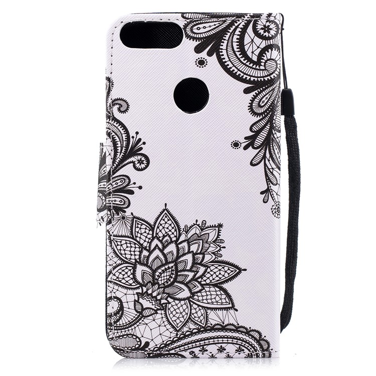 Pattern Printing PU Leather Magnetic Wallet Stand Protective Mobile Phone Cover for Huawei Honor 9 Lite/9 Youth Edition - Black Flower-2
