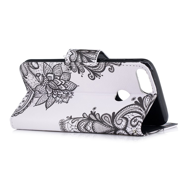 Pattern Printing PU Leather Magnetic Wallet Stand Protective Mobile Phone Cover for Huawei Honor 9 Lite/9 Youth Edition - Black Flower-3