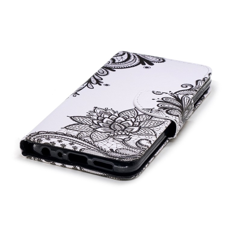 Pattern Printing PU Leather Magnetic Wallet Stand Protective Mobile Phone Cover for Huawei Honor 9 Lite/9 Youth Edition - Black Flower-4