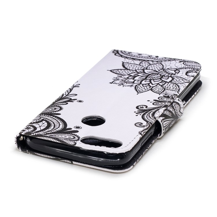 Pattern Printing PU Leather Magnetic Wallet Stand Protective Mobile Phone Cover for Huawei Honor 9 Lite/9 Youth Edition - Black Flower-5