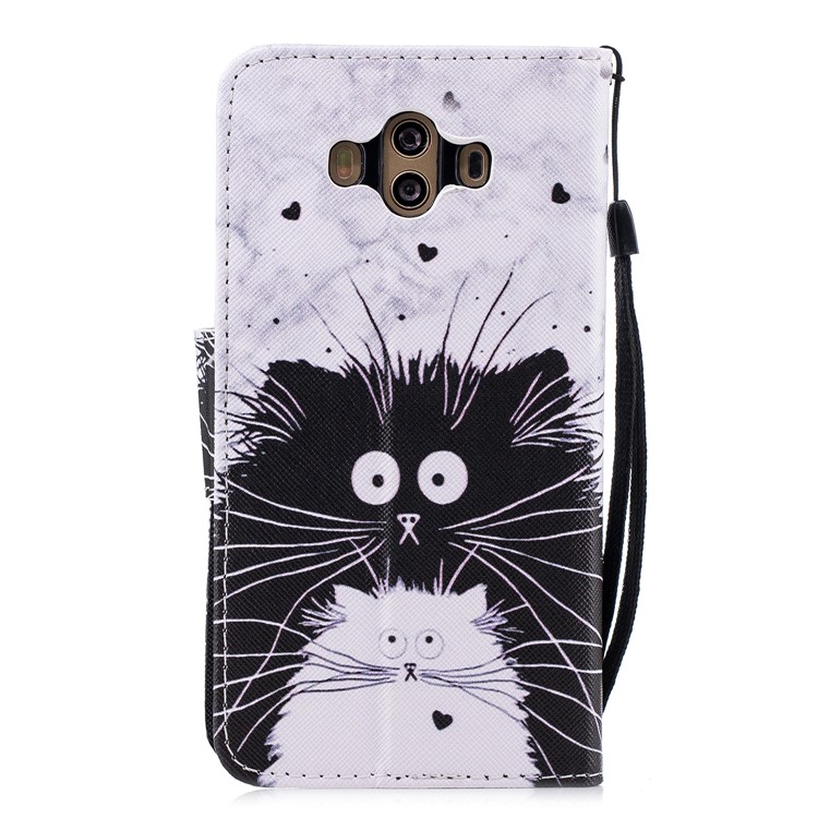 Pattern Printing PU Leather Wallet Stand Case for Huawei Mate 10 - Black and White Cats-2