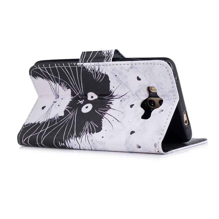 Pattern Printing PU Leather Wallet Stand Case for Huawei Mate 10 - Black and White Cats-3
