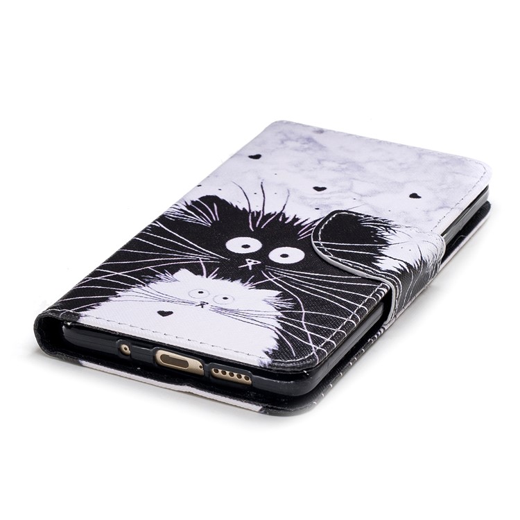 Pattern Printing PU Leather Wallet Stand Case for Huawei Mate 10 - Black and White Cats-4