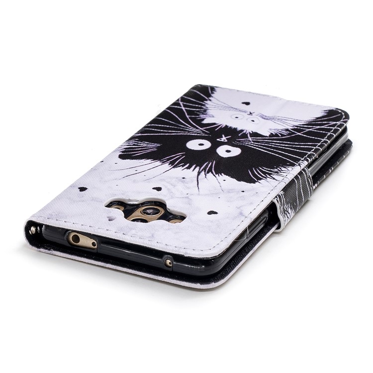 Pattern Printing PU Leather Wallet Stand Case for Huawei Mate 10 - Black and White Cats-5