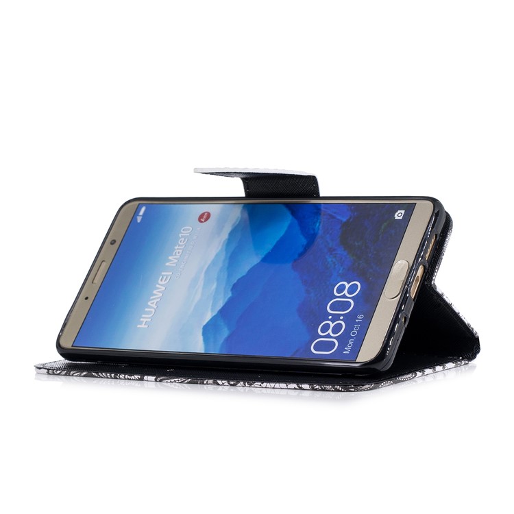 Pattern Printing PU Leather Wallet Stand Case for Huawei Mate 10 - Black and White Cats-6