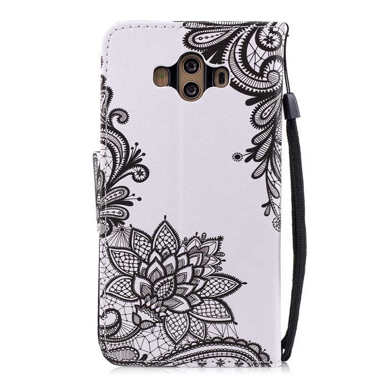 Pattern Printing PU Leather Wallet Stand Cover for Huawei Mate 10 - Grey Flower-2
