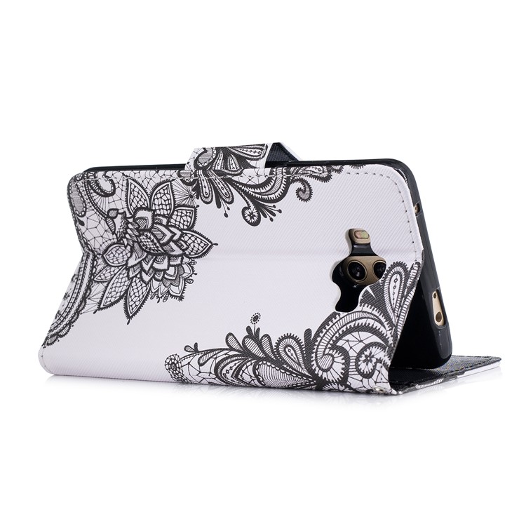 Pattern Printing PU Leather Wallet Stand Cover for Huawei Mate 10 - Grey Flower-3