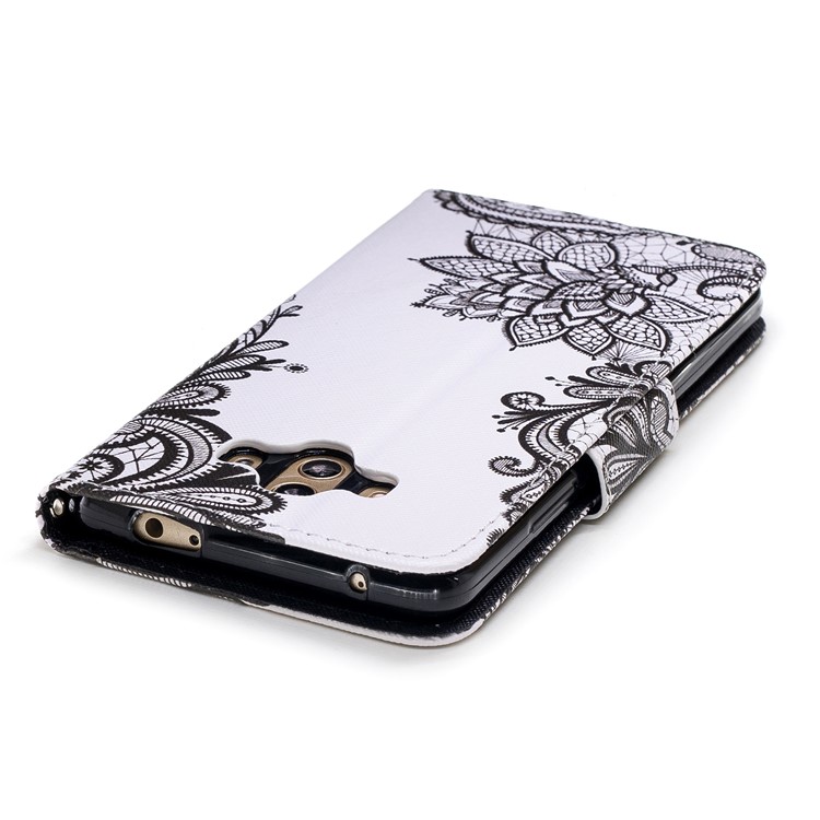 Pattern Printing PU Leather Wallet Stand Cover for Huawei Mate 10 - Grey Flower-5