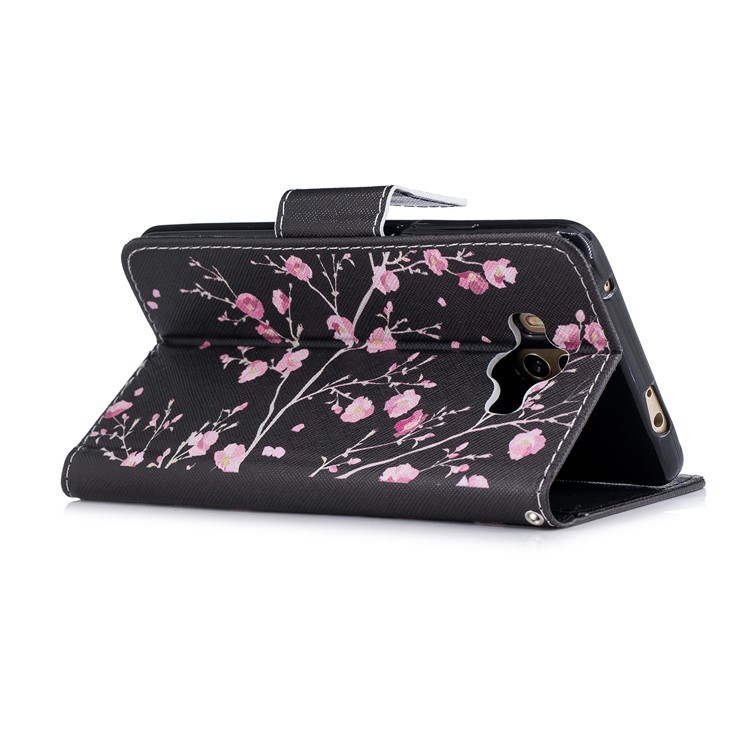 Pattern Printing PU Leather Stand Phone Case for Huawei Mate 10 - Peach Blossom-3