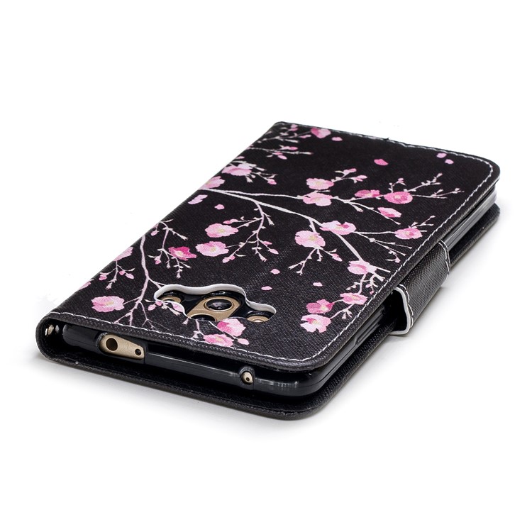 Pattern Printing PU Leather Stand Phone Case for Huawei Mate 10 - Peach Blossom-5