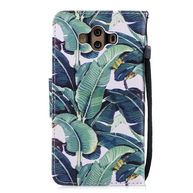 Pattern Printing PU Leather Wallet Phone Casing for Huawei Mate 10 - Green Leaves-2