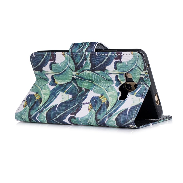 Pattern Printing PU Leather Wallet Phone Casing for Huawei Mate 10 - Green Leaves-3