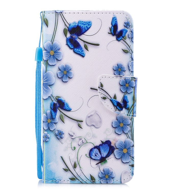 Pattern Printing PU Leather Wallet Cell Phone Cover for Huawei Mate 10 - Blue Flower and Butterfly-1