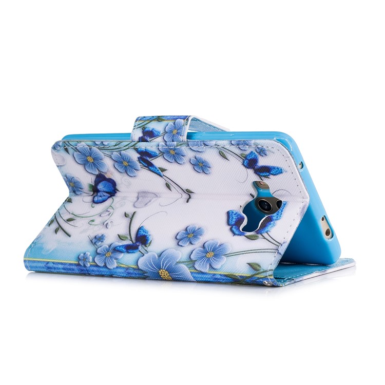 Pattern Printing PU Leather Wallet Cell Phone Cover for Huawei Mate 10 - Blue Flower and Butterfly-3