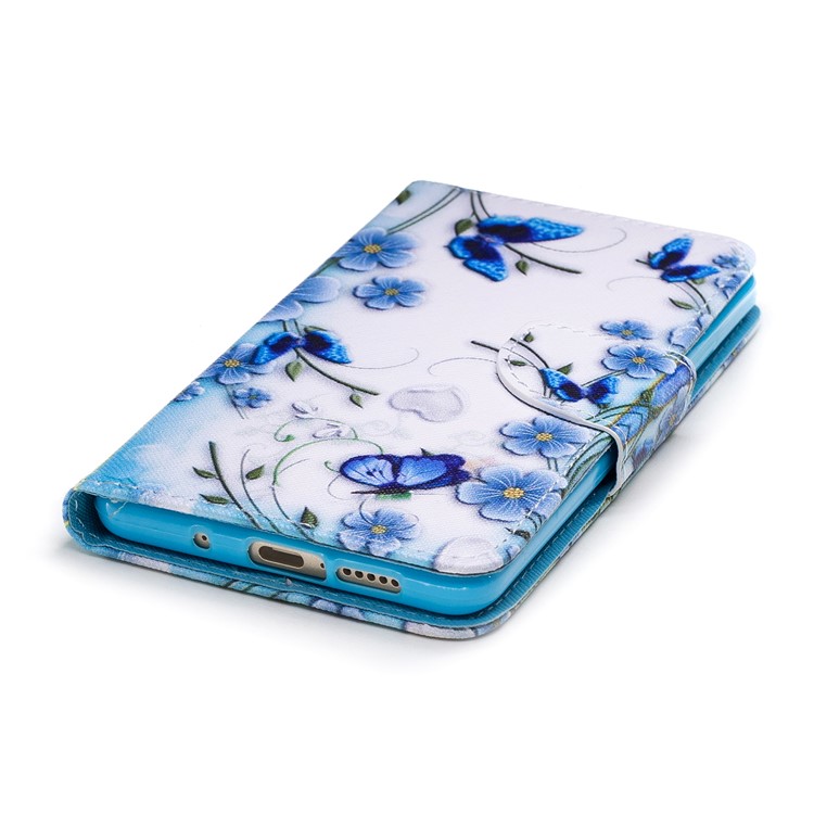 Pattern Printing PU Leather Wallet Cell Phone Cover for Huawei Mate 10 - Blue Flower and Butterfly-4