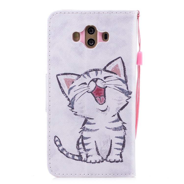 Pattern Printing PU Leather Wallet Mobile Shell for Huawei Mate 10 - Cute Laughing Cat-2
