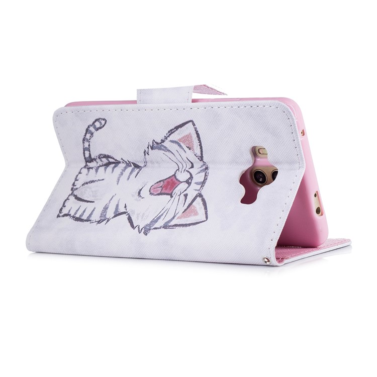 Pattern Printing PU Leather Wallet Mobile Shell for Huawei Mate 10 - Cute Laughing Cat-3