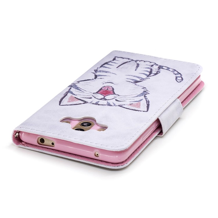 Pattern Printing PU Leather Wallet Mobile Shell for Huawei Mate 10 - Cute Laughing Cat-5