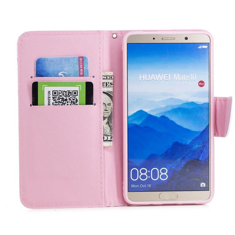 Pattern Printing PU Leather Wallet Mobile Shell for Huawei Mate 10 - Cute Laughing Cat-7