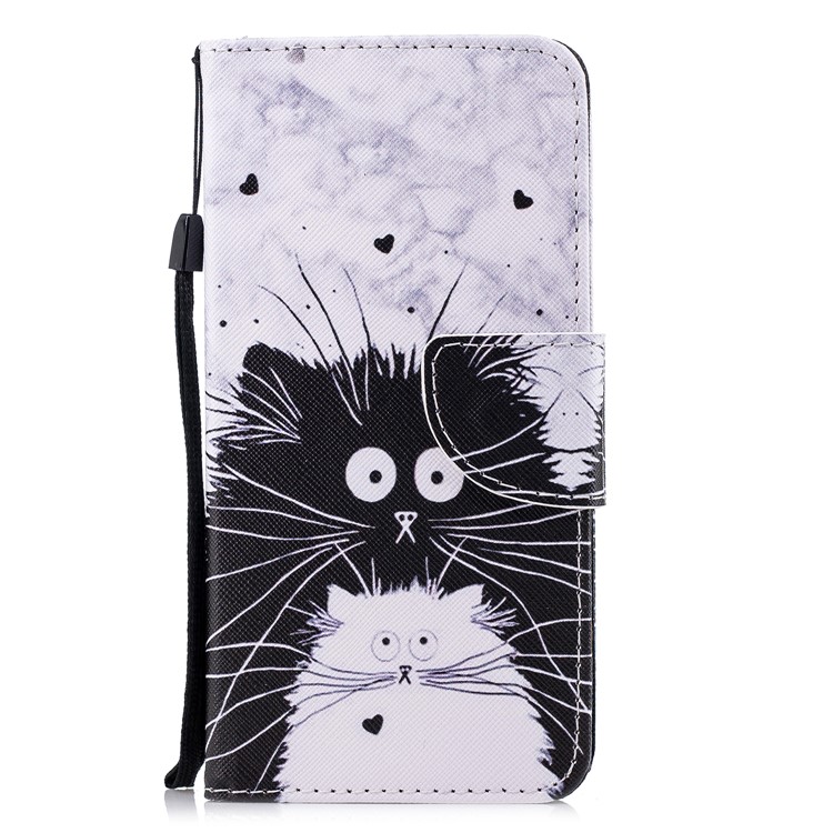Pattern Printing Leather Wallet Case for Huawei Mate 10 Pro - Black and White Cat-1