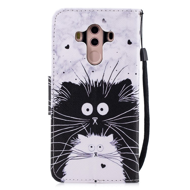 Pattern Printing Leather Wallet Case for Huawei Mate 10 Pro - Black and White Cat-2