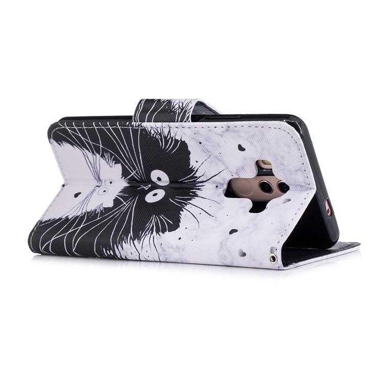 Pattern Printing Leather Wallet Case for Huawei Mate 10 Pro - Black and White Cat-3
