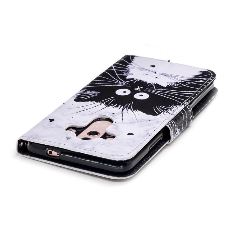Pattern Printing Leather Wallet Case for Huawei Mate 10 Pro - Black and White Cat-5