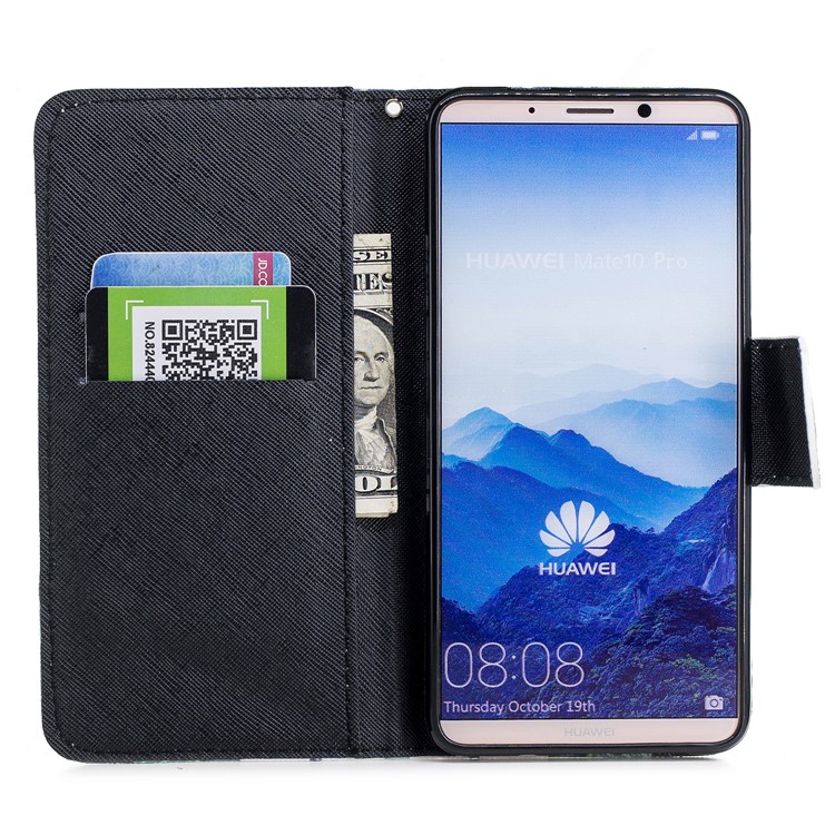 Pattern Printing Leather Wallet Case for Huawei Mate 10 Pro - Black and White Cat-7