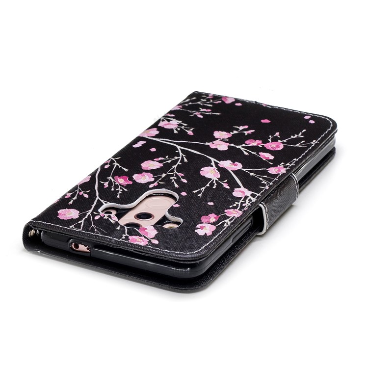 Pattern Printing Leather Wallet Cover for Huawei Mate 10 Pro - Pink Flowers-5