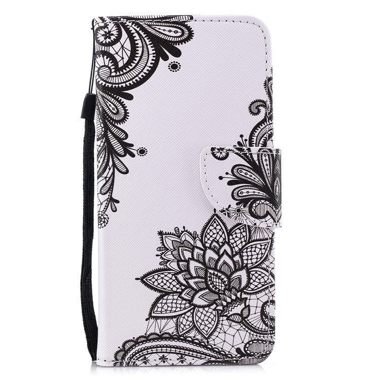 Pattern Printing Leather Wallet Shell Case for Huawei Mate 10 Pro - Black Flowers-1