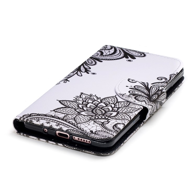 Pattern Printing Leather Wallet Shell Case for Huawei Mate 10 Pro - Black Flowers-4