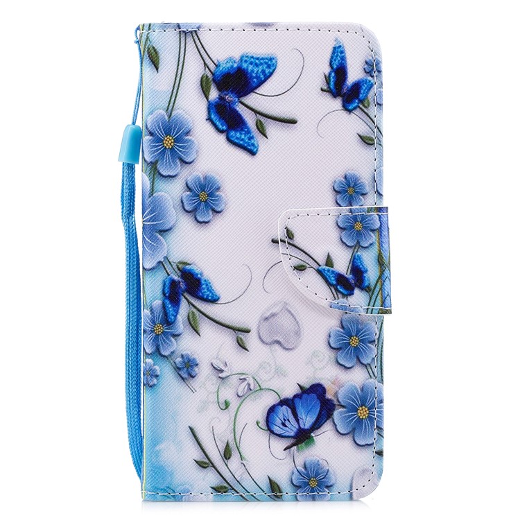 Pattern Printing Wallet Leather Stand Cover for Huawei Mate 10 Pro - Blue Flowers-1