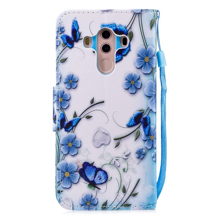 Pattern Printing Wallet Leather Stand Cover for Huawei Mate 10 Pro - Blue Flowers-2