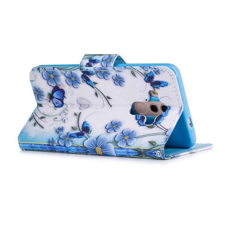 Pattern Printing Wallet Leather Stand Cover for Huawei Mate 10 Pro - Blue Flowers-3
