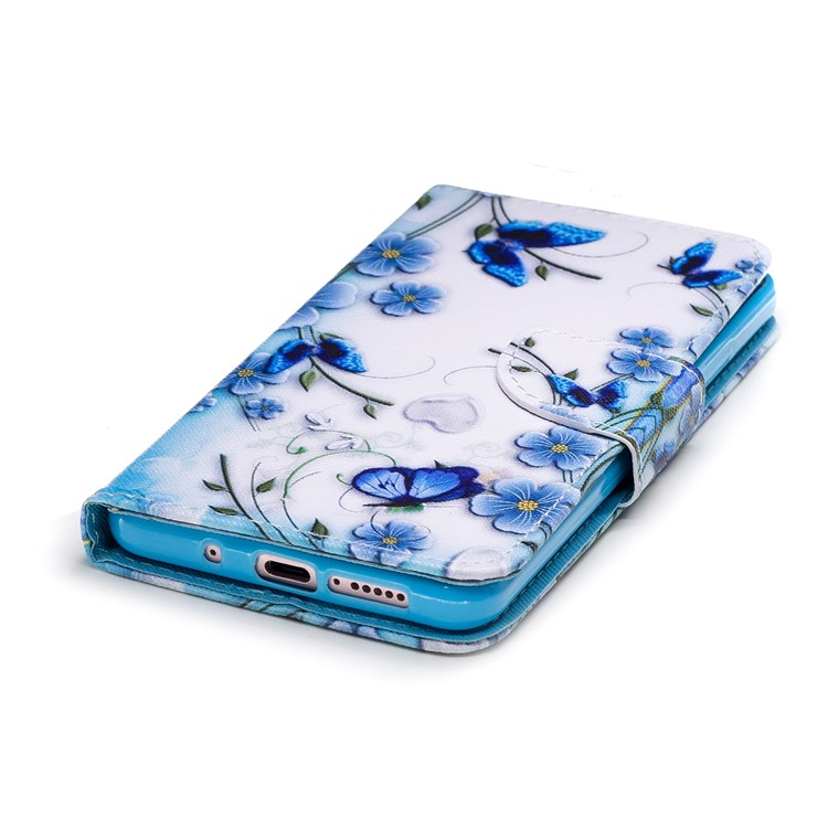 Pattern Printing Wallet Leather Stand Cover for Huawei Mate 10 Pro - Blue Flowers-4